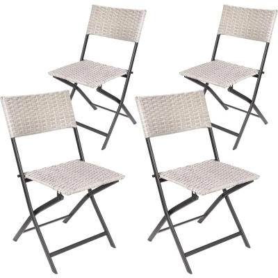 Afbeelding van BRUBAKER Lugano Tuinstoel, 4 delige set, polyrotan klapstoel, weerbestendig en robuust, balkonstoel, inklapbaar, campingstoel voor tuin, balkon, terras, campingstoel, grijs/beige