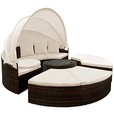 Afbeelding van Casaria Polyrattan Zonne Eiland Ø185cm Incl. Kussens Zwart Bruin