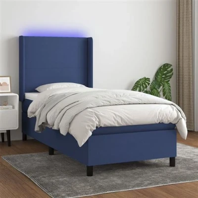 Afbeelding van vidaXL Boxspring met matras en LED stof blauw 80x200 cm