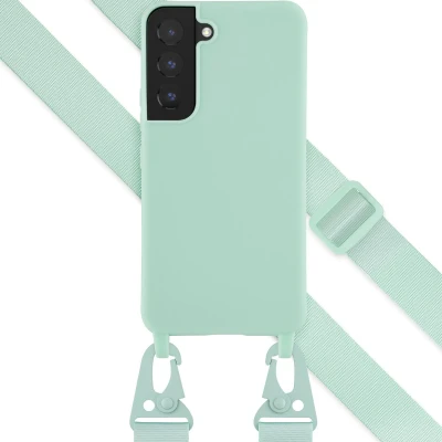 Afbeelding van Selencia hoesje Geschikt voor Samsung Galaxy S22 met koord Siliconen afneembaar Turquoise