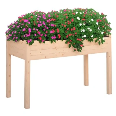 Afbeelding van Outsunny Bloembak op poten, groentetuin, afmetingen: 122 x 56 76 cm irrigatie inzetstukken + drainagevilt, inclusief massief hout, dennenhout