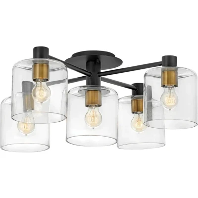Afbeelding van Hinkley LED Plafondlamp Axel 5X E27 Max 60W Dimbaar Black with Heritage Brass