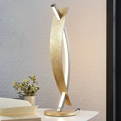 Afbeelding van Lucande LED tafellamp Marija, goudkleurig, metaal, 61,5 cm