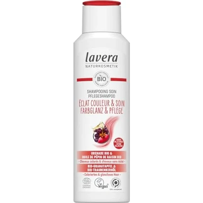 Afbeelding van lavera Verzorgingsshampoo voor kleur en verzorging, zonder siliconen, natuurlijke zijdeachtige glans soepel haar, veganistisch, cosmetica, 250 ml