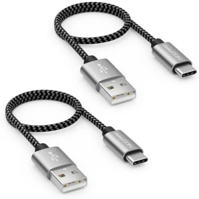 Afbeelding van deleyCON 2 stuks 0,30 m korte USB C kabel nylon 30 cm type datakabel metalen stekker voor het opladen en synchroniseren van mobiele telefoon smartphone