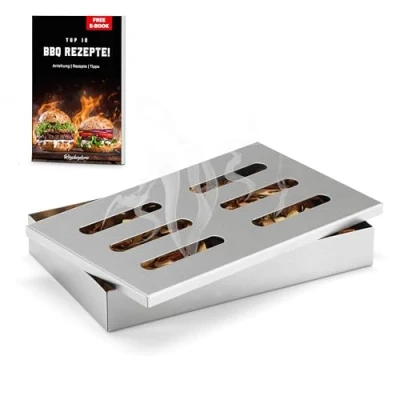 Afbeelding van Räucherphorie® Roestvrijstalen rookbox + e book met lekkere recepten, universele rookoven als of houtskoolgrill (RB0)