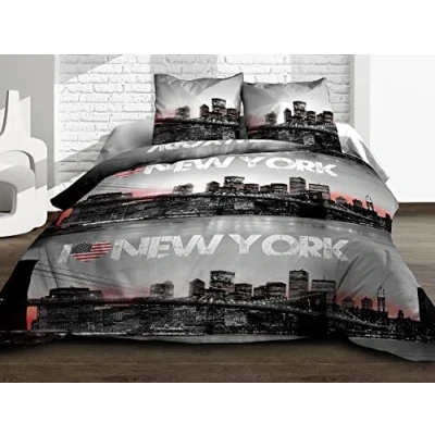 Afbeelding van COSY Collection Dekbedovertrek 220 x 240 cm + 2 kussenslopen, puur katoen, 57 draden/cm², New York, grijs