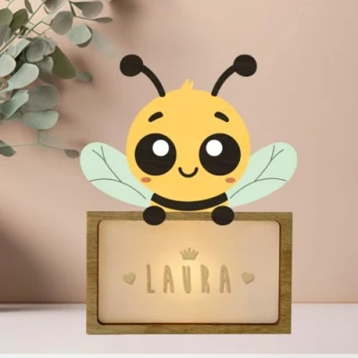 Afbeelding van WONDEE gepersonaliseerde lamp met naam nachtlampje voor kinderen, bijen, cadeau pasgeborenen, mannelijke en vrouwelijke meisjes, ideeën baby&#039;s 0 1 2 3