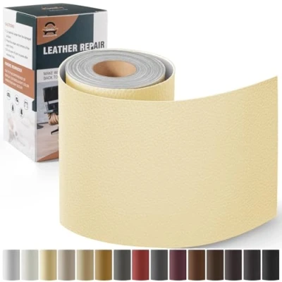 Afbeelding van lederen patch, zelfklevend, 10 x 160 cm, reparatieset voor zetels, autostoelen, bootstoelen, stoelen, crème