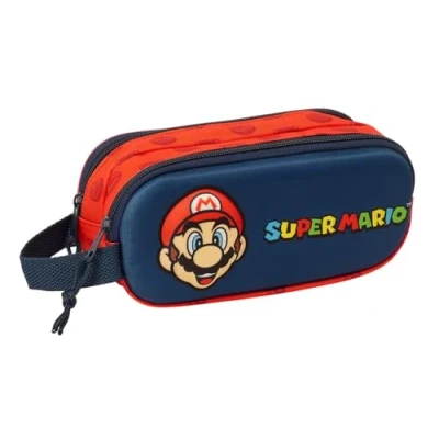 Image de Super Mario 3D trousse double 3D, pour enfant, idéale les enfants d&#039;âge scolaire, confortable et polyvalente, qualité résistance, 21 x 6 8 cm, bleu marine/rouge, M, Décontracté