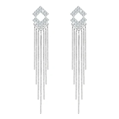Afbeelding van KristLand Oorbellen met kristallen en kwasten, 925 sterling zilver, glitterkristal, bruiloft, bruid, feest, cadeau voor vrouwen meisjes, zilver