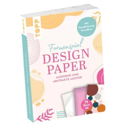 Afbeelding van Design Paper Vormenset A6. Met basiscursus handlettering. 75 motiefpapier (DIN A6, 220 g/m²), in 25 designs, 16 pagina&#039;s basiscursussen handlettering, softcover