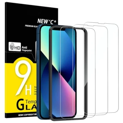 Afbeelding van NEW&#039;C Set van 3, gehard glas voor iPhone 14, 13, 13 Pro (6,1 inch) displaybeschermfolie effectief tegen krassen zeer robuust eenvoudig installatiegereedschap inbegrepen