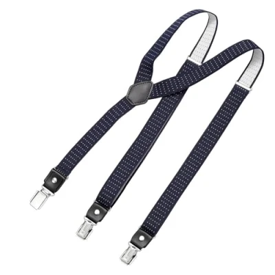 Afbeelding van DonDon Smalle bandjes van 2,5 cm, 3 clips, Y vorm, elastisch en in lengte verstelbaar, Gestippeld blauw wit, één maat, wit