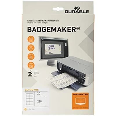 Afbeelding van Durable Badgemaker 142502 inlegplanken voor A4 badge, 280 inzetstukken, wit, 20 stuks