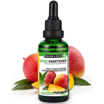 Afbeelding van ALPHAPOWER FOOD Stevia Mango Druppels natuurlijk voedselaroma I Vloeibare zoetstof sterk geconcentreerd 1 x 50 ml. Drops, Flavdrops