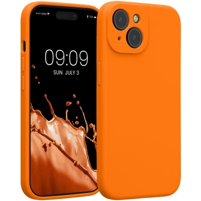 Afbeelding van kwmobile telefoonhoesje geschikt voor Apple iPhone 15 TPU backcover met siliconen coating Smartphone case in fruitig oranje