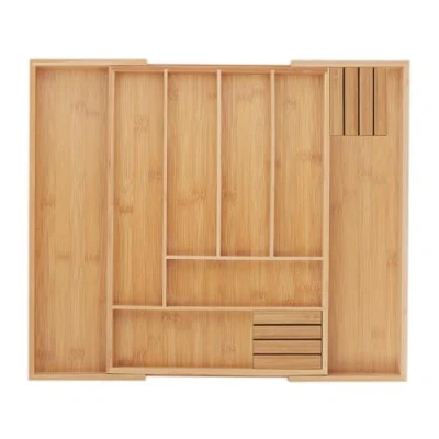 Afbeelding van Relaxdays bestekbak bamboe uitschuifbaar 6 8 vakken bestek cassette lade organizer