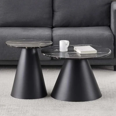 Afbeelding van Milton &amp; Oldbrook Salontafel Set Girona Glanzend Marmer Zwart