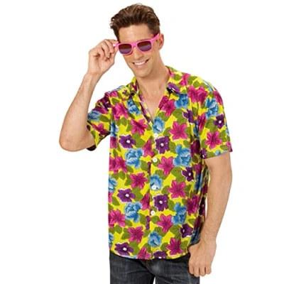 Afbeelding van Widmann Hawaii &amp; Carribean Tropisch Kostuum Shirt Bloemenpracht Geel Man XL Carnavalskleding Verkleedkleding