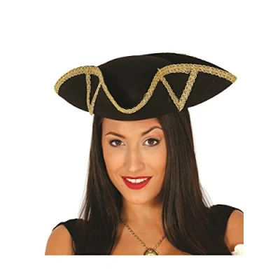 Afbeelding van Guirca Carnaval verkleed hoed voor een Piraat zwart/goud polyester heren/dames driesteek