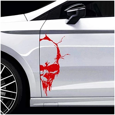 Afbeelding van Finest Folia Schedel sticker Voor auto, vrachtwagen, caravan K079 Karmijnrood 28 x 13 cm