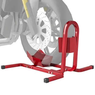 Afbeelding van HOMCOM Motorfiets Kickstand Werkplaatsstandaard Wielhouder Wielslot 17 tot 21 inch Rood Epoxy Metaal