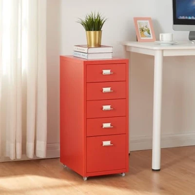 Afbeelding van Kantoorkast Kökar ladekast op wielen 69x28x41 cm rood [en.casa]