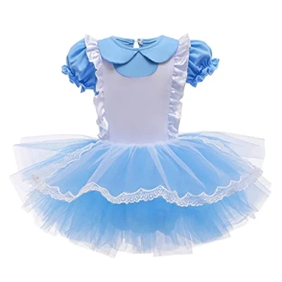 Afbeelding van Lito Angels Prinses Alice in Wonderland Balletjurk, Tutu voor kinderen, meisjes, ballerina, danskostuum, maat 7 8 jaar, blauw