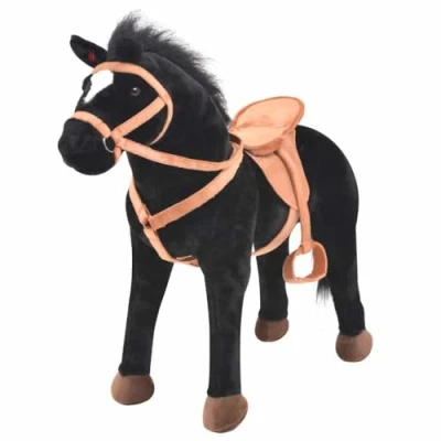 Image de vidaXL Jouet en peluche Cheval Noir