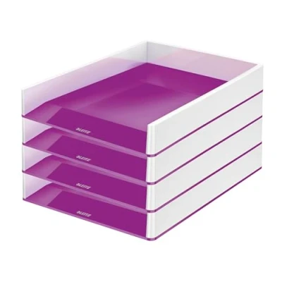 Afbeelding van Leitz WOW 53611062 brievenbak, 4 stuks, A4, tweekleurig design, wit/paars