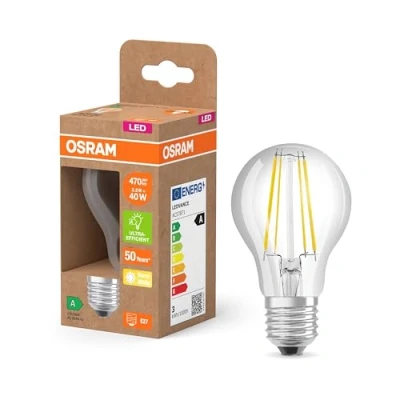Image de OSRAM LED Classic Lampe mit Filament in klassischer Kolbenform, klarer Glasleuchtkörper, 2.2 W, E27 Fassung, EEK A, 470 lm für die Allgemeinbeleuchtung, Blanc Chaud