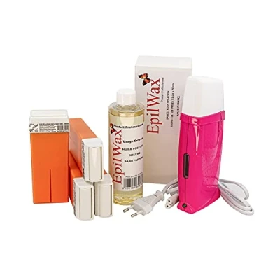 Image de EpilWax Kit Chauffe Cire Épilation Professionnelle avec 4 x Recharges Roll on à l&#039;Argan, 100 Bandes d&#039;Épilation et Huile après Gamme Royal