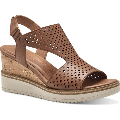 Afbeelding van Tamaris Sandalen met plateauzool, Dames, Maat: 40, Cognac Leer
