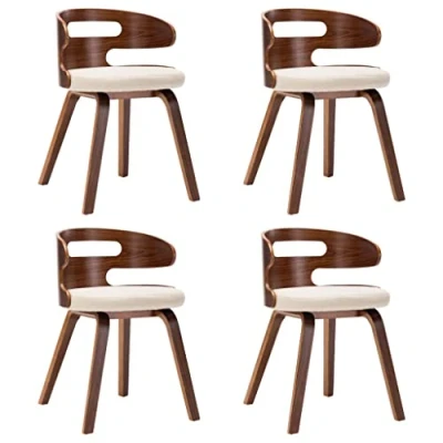 Image de vidaXL Chaises de salle à manger 4 pcs Crème Bois courbé et similicuir
