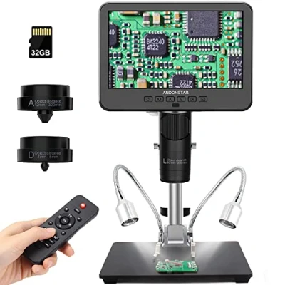 Afbeelding van Andonstar AD246S M HDMI 2000x digitale microscoop, 3 lenzen 2160p UHD video opname, 7 inch LCD soldeermicroscoop, elektronenmicroscoop, geldmicroscoop, microscoopset