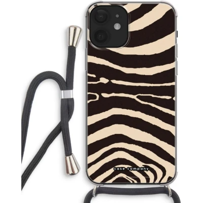 Afbeelding van Case Company® iPhone 12 mini hoesje met Koord Arizona Zebra Telefoonhoesje Zwart Extra Bescherming aan alle Kanten en Over de Schermrand