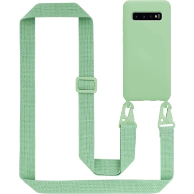 Afbeelding van Cadorabo Mobiele telefoon ketting geschikt voor Samsung Galaxy S10 4G in LIQUID LICHT GROEN Silicone beschermhoes met lengte verstelbare koord riem