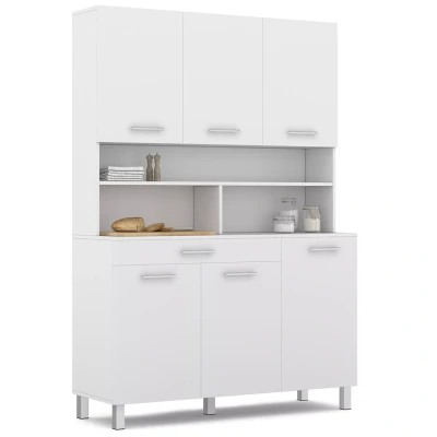 Image de Buffet de cuisine 120 CM CINA meuble 6 portes blanc brillant et structure blanche + tiroir