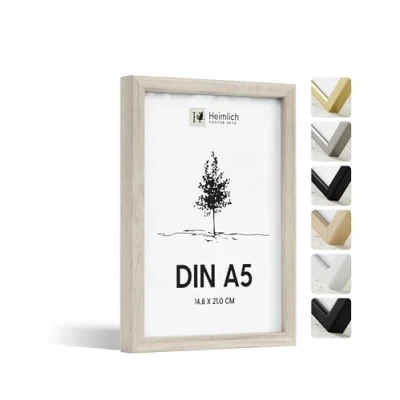 Afbeelding van Heimlich® 1 x DIN A5 fotolijst 14,8 21 cm van natuurlijk eikenhout verpakking documentenlijst kleine collage echt hout