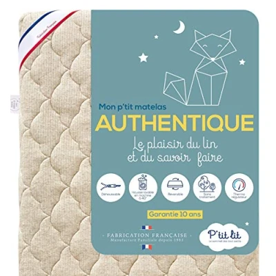 Afbeelding van P&#039;TIT LIT Authentiek babymatras 60 x 120 cm Linnen van plantaardige oorsprong: natuurlijk temperatuurregulerend zonder chemische behandeling afneembare hoes Oeko Tex® Gemaakt in
