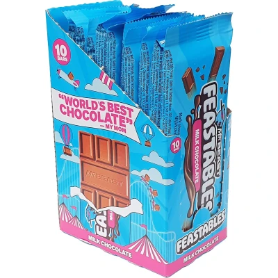 Afbeelding van Feastables MrBeast Milk Chocolate chocoladereep Bevat 10 Repen van 60 gram.