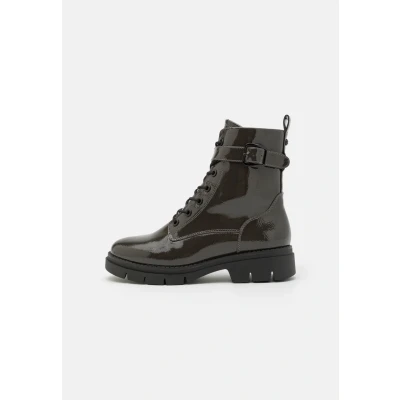 Afbeelding van Tamaris Enkellaarsjes met plateauzool, Dames, Maat: 42, Olive patent Hoogwaardig imitatieleer