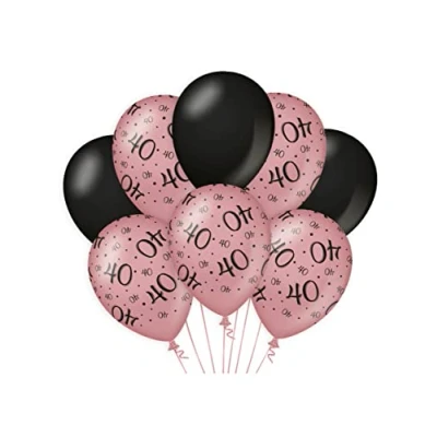 Afbeelding van Ballonnen 40 jaar Rose Goud/Zwart per 8 stuks
