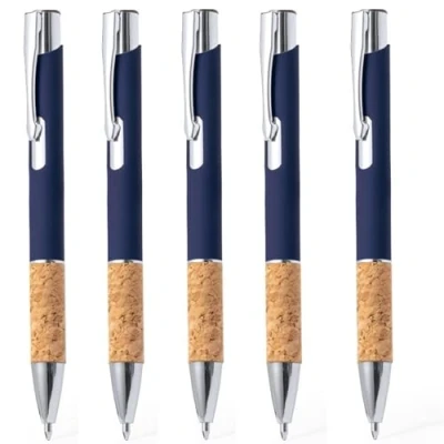 Afbeelding van noTrash2003 Set van 10 ergonomische intrekbare balpennen rubber en kurk gripzone touch functie, 5 kleuren, balpen, meerkleurig