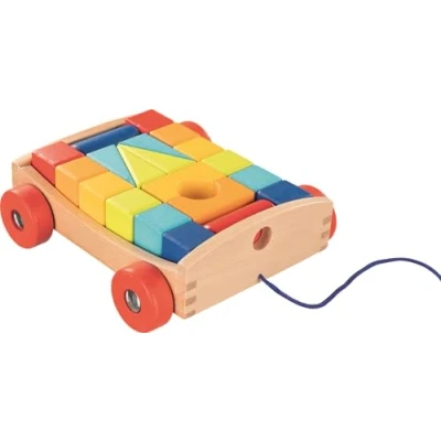 Afbeelding van Goki Pull along cart with 20 building blocks