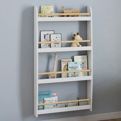 Image de Bibliothèque murale enfant PAULETTE 4 étagères blanc et bois