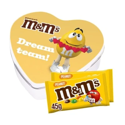Afbeelding van M&amp;M&#039;s geschenkdoos hartje &#039;Dreamteam&#039; peanut chocolade met pinda chocoladecadeau 2 zakjes 90g