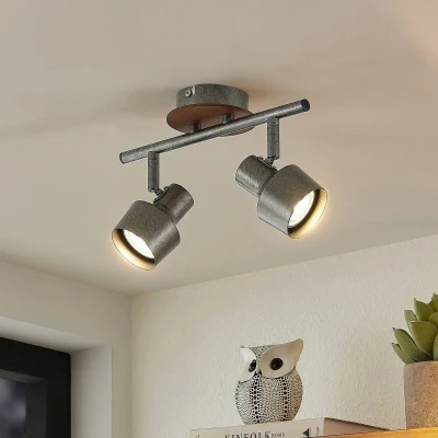 Afbeelding van Lindby buitenspot 2lichts staal, houtvezel H: 16 cm GU10 grijs, hout