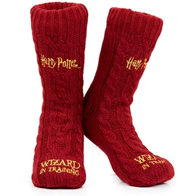 Afbeelding van Harry Potter Pantoffelsokken, gebreide pluizige sokken voor vrouwen, geschenken, bordeaux, one size